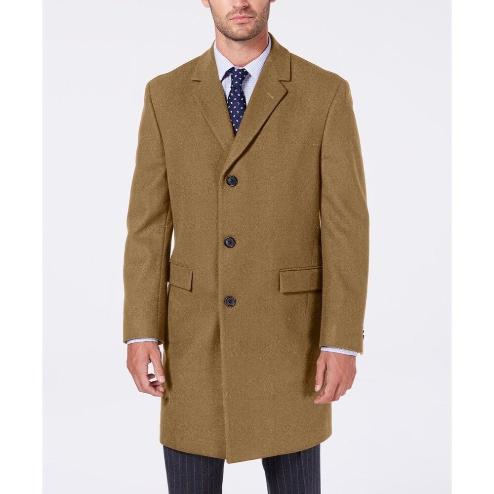 $395 NEW NAUTICA Mens 44R Brown Soft Wool Modern Fit 38" Long OverCoat Jacket